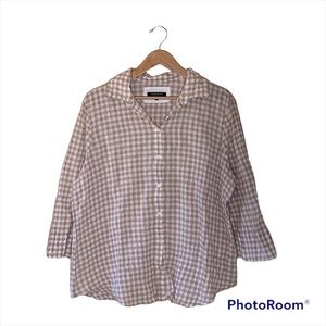 Lafayette 148 Crinkle Gingham 3/4 Sleeve Blouse
